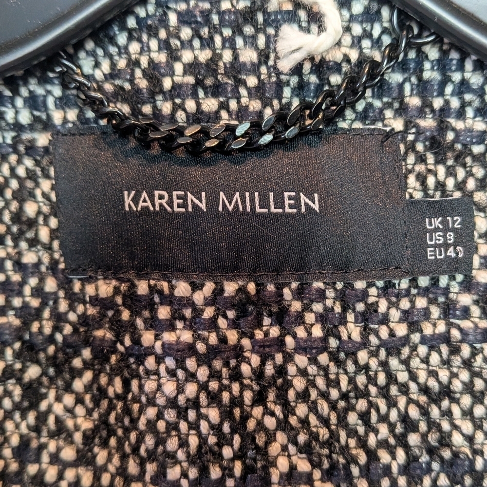 Karen Millen - Black & White Tweed Longline Women Vest Sleeveless Size 8 Wool - Picture 9 of 16